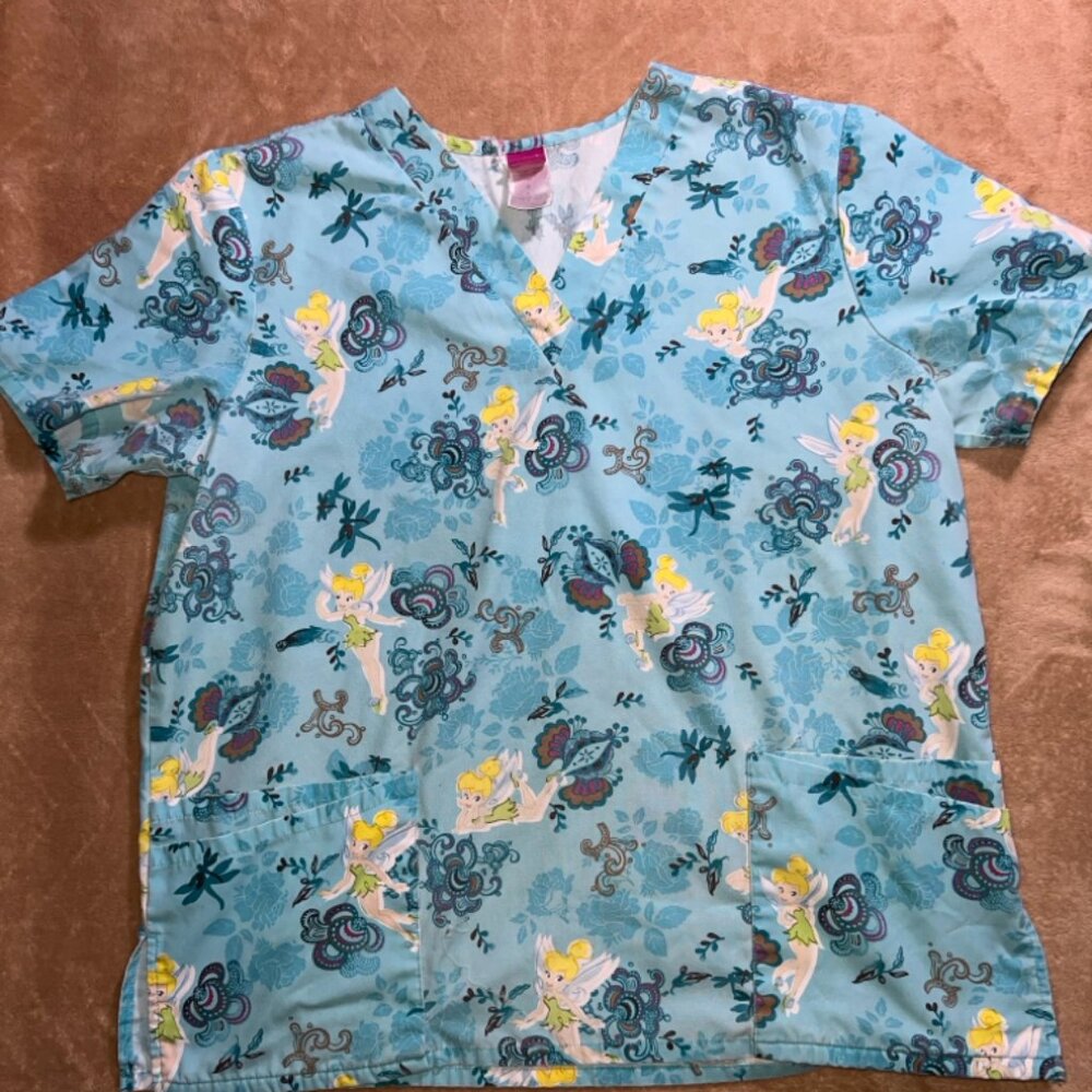 Disney The Wonderful World Women LG Tinker Bell Scrub Hospital Nurse Medical Top